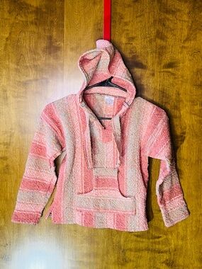 Baja Joe Santa Rosa Baja Hoodie Pink Woven Pullover Youth Large Boho Surf